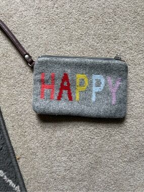 GAP Gray Knit Wristlet Pouch with HAPPY Lettering